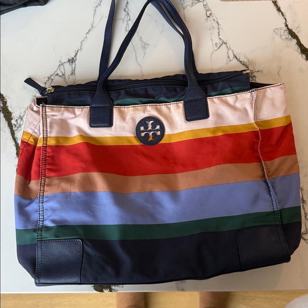Tory Burch Multicolor Striped packable Bag with zipper top-